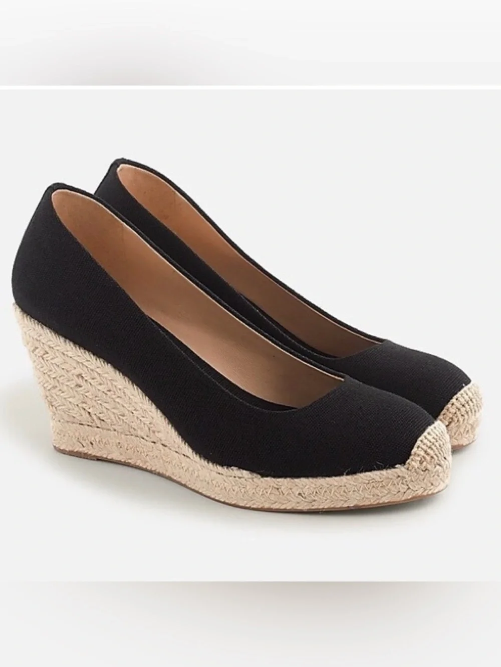 J Crew NEW Black Canvas Espadrille Seville Platform Wedge Heels Size 6.5